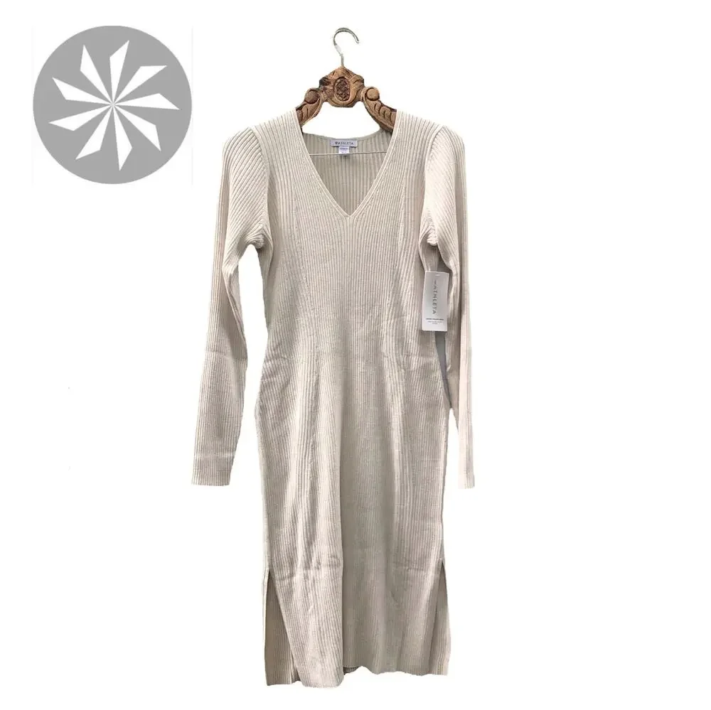 Athleta Reverie Knit Sweater Dress Pale Grey Sea Salt Lyocell XL Tall NWT